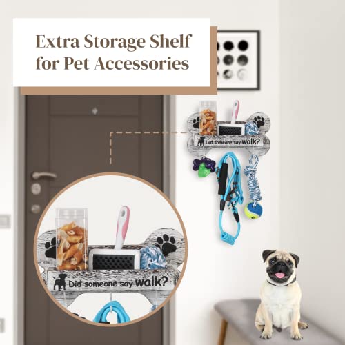 J JACKCUBE DESIGN Rustic White Bone Shape Wall Mounted Dog Leash Holder with 3 Key Holder Hooks and Extra Storage Compartment Box Shelf for Pet Treats, Accessories and more - MK679A - Image 5