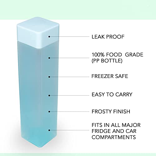 Image of Frosty Unbreakable Square Water Bottle 1 Litre | Set of 6 | Plastic Water Bottle | Office Bottle | Gym Bottle | Home | Kitchen (6, FROSTY - R, Square, 1.00, litres)