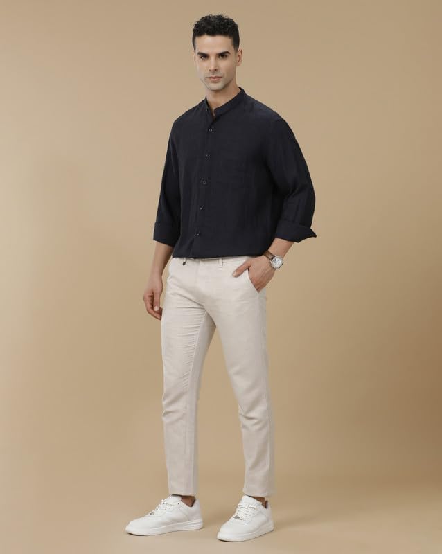 Image of Linen Club Men's Pure Linen Chambray Contemporary Fit Full Sleeve Casual Shirt