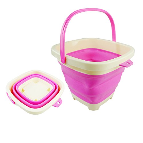 Multi-function Square Foldable Pail Silicone Collapsible Bucket 5 Liter, Fishing Pail Sand Beach Pail for Kids DT Toys (pink)