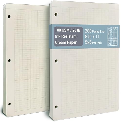 Carnet d'ingénierie papier quadrillé 5x5 cahier technique 8.5x11 lot de 2 le vent