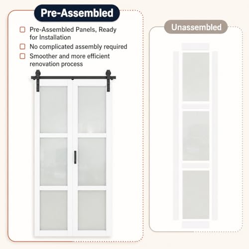 White 3 Lite Frosted Glass Bifold Barn Door, 36"×84" | Paintable Frosted Glass Bifold Sliding Barn Door with Hardware Kit Included, Water-Resistant Primed White Finish, pantry miniatura 5