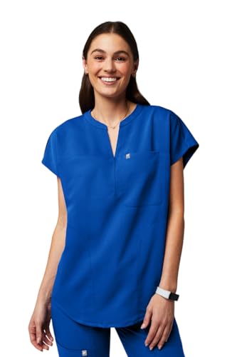 Fabletics Women's Evolve 3-Pocket Scrub Top with an Oversized Fit - MotionTech, 4-Way Stretch, Wrinkle-Resist, Anti-Shrink, L, Royal Blue