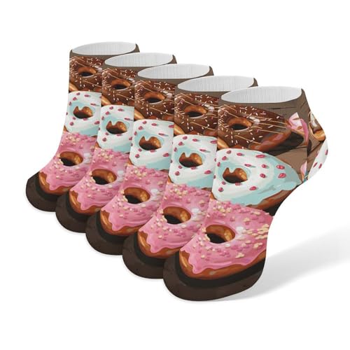 5 Pairs Donuts Low Cut Ankle Socks for Women Men Cushioned Breathable Athletic Sock No Show Socks