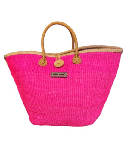 Radiant Handmade Sisal Straw Basket Tote with Leather Handles and Button Closure, Large Straw Purse Perfect for Travel, Handmade Summer Beach Tote Handbag, lunch bag for Women