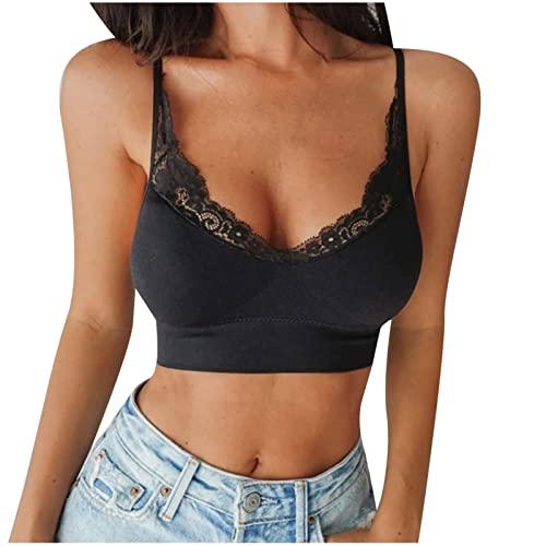 Crop Tops for Women Lace Patchwork Bralettes Summer Casual Sleeveless Shirts Plain Solid Tank Tops Basic Blouse Vests
