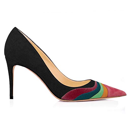 LEHOOR Women Rainbow Kitten Heels Pumps Pointed Toe Suede Stiletto, 3 inch High Heel Pumps Multicolor Closed Toe Classic for Ladies Dress Party 4-15 M US2