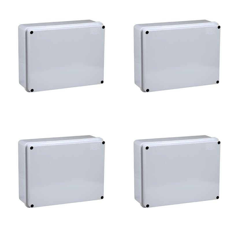 4 unidades caja de derivación estanca IP56, 300 x 240 x 120 mm, con tapa de tornillos, paredes lisas, 4 unidades caja eléctrica de pared para juntas y conexiones, uso interior y exterior protegido