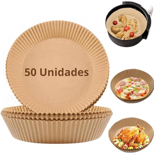 Kit com 50 Papéis Descartáveis Antiaderentes para Air Fryer, Compatíveis e Resistentes