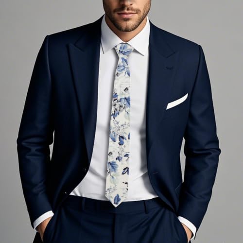 Image of Cotton Floral Ties for Men 2.76 inch Men's Skinny Tie Linen Flower Printed Neck Tie for Wedding Dating Party