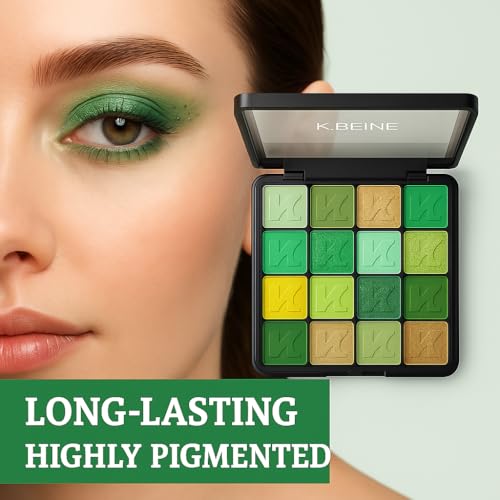 GOERTI Green Eyeshadow Makeup Palette – 16 Colors Bright & Dark Green Matte Shimmer Metallic Glitter High Pigmented Eye Shadow, Forest Emerald Lime Palette Kit for Cosplay, Parties, Christmas (Green) — view 6
