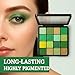 GOERTI Green Eyeshadow Makeup Palette – 16 Colors Bright & Dark Green Matte Shimmer Metallic Glitter High Pigmented Eye Shadow, Forest Emerald Lime Palette Kit for Cosplay, Parties, Christmas (Green)