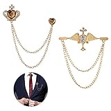❤2pcs Art: Königliche Kronen-Kristallkette und Kronen-Tiara-Kreuz-Kristallketten-Revers-Stock-Stifte