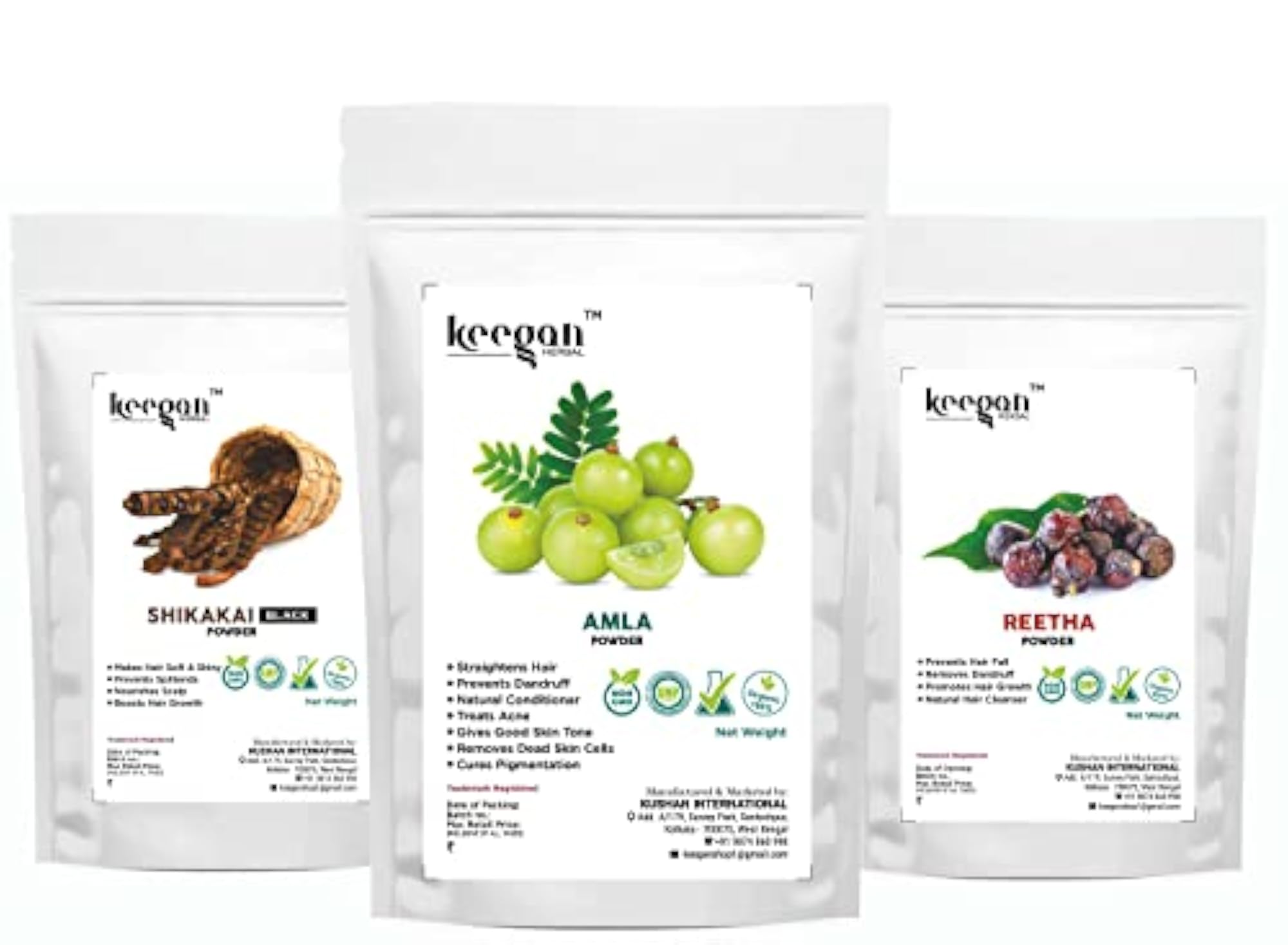 Natural Amla, Reetha, Shikakai Powder Set, 150 grams