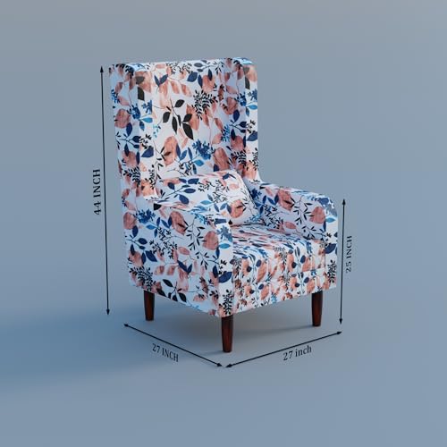 Image of Custom Decor Wooden Wing Chair with Ottoman Stool | Wingback for Living Room | One Seater Sofa | High Density Foam | Accent Chair for Seating and Home Decor Furniture | (Floral Frost, with Ottoman)