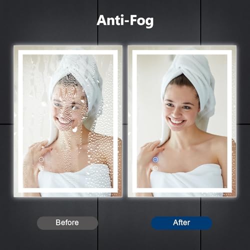 CROWNSHOP Bathroom Mirror with LED Lights, 70x50cm LED Illuminated Mirror with Anti-Fog, 3 Colour Dimmable Lights, Touch Control & Memory Function | IP54 Rated, Horizontal/Vertical Mount - Image 3