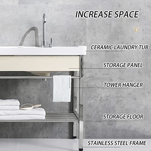 Laundry Tub Freestanding Laundry Utility Sink Wash Basin Sinks Outdoor Sink With Stainless Steel Shelf And Hot Cold Water Faucet For Laundry Room Garage Basement Garden (Size : 48 * 61Cm) #TOP4