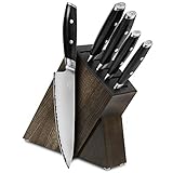 Yaxell Mon 6-piece Knife Set - Made in Japan - VG10 Stainless Steel Knives with Slim Dark Ash Wood Block