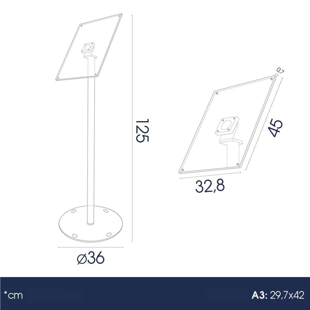 Danieli Store - Expositor Publicitario de Pie de Metacrilato Transparente - Soporte para Carteles A3 con Cierre Magnético - Orientable en Horizontal y Vertical - Soporte Porta Menu de Exterior