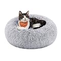 Feandrea Dog Bed, Donut Cat Bed, Fluffy Calming Pet Bed with Removable, Washable Cover, Soft Long Plush, 40 cm, Grey Ombré PGW036G01
