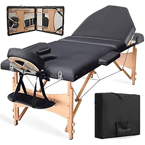 Vesgantti Massageliege Massagestuhl Holz Kosmetikliegen 3 Zonen Mobile Massagetisch klappbar höhenverstellbar Therapieliege tragbar Cover