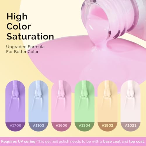 Image of MelodySusie Macaron Pastel Gel Nail Polish Set - 6 Colors Pink Yellow Blue Green Purple White Soak Off UV LED Gel Polish Gift for Women Nail Art Manicure Salon DIY Nail Design Decoration at Home