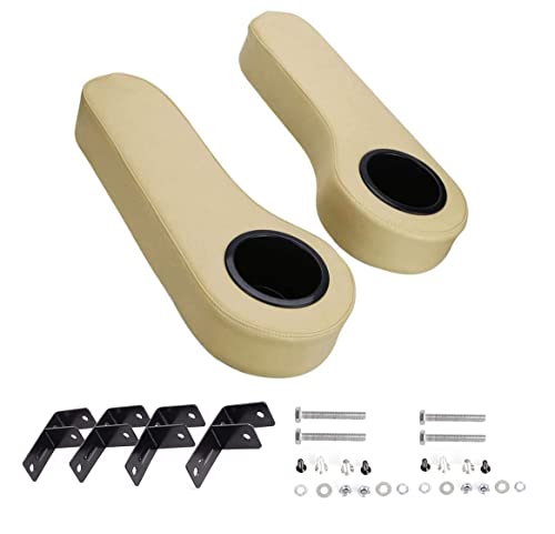 Golf Cart Rear Seat Arm Rests | No Drilling Required, Universal Arm Rest Fits on EZGO, Club Car, Yamaha Golf cart with Rear seat (Beige)