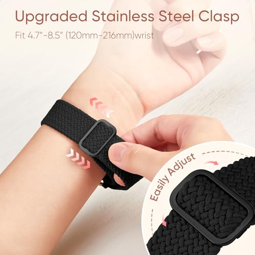 Image of Braided Stretchy Band Compatible with Apple Watch 40mm 41mm 42mm 38mm 44mm 45mm 46mm 49mm Women Men, Breathable Adjustable Nylon Sport Solo Loop Strap for iWatch Series 11 10 9 8 7 6 5 4 3 SE /Ultra 2