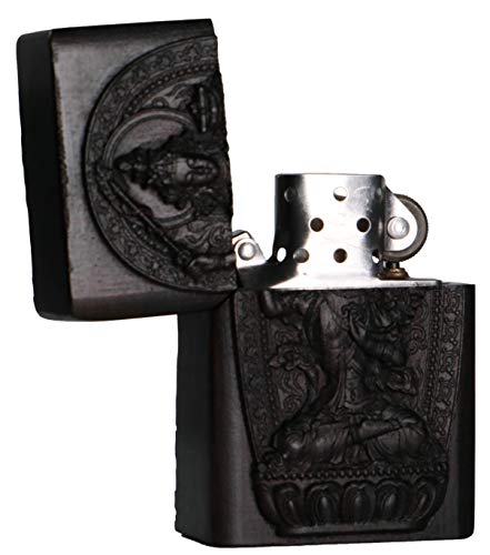 Natürliches Ebenholz Schwarz Holz geschnitzt Feuerzeug Außengehäuse für Zippo Insert Kit (Protektor Gottheit / Manjushri… – Bild 6