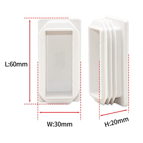 Image of Flyshop 8 PCS Tube Chair Glide Rectangle Tubing End Cap White Plastic Plug Pipe Inserts 30 x 60 mm, 1-3 /16 inch x 2-3 /8 inch