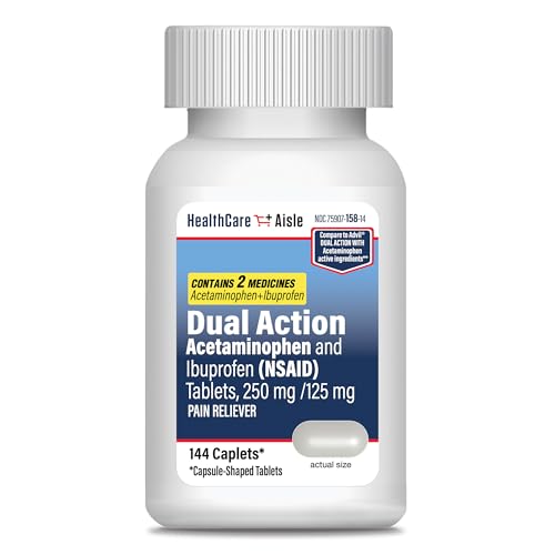 HealthCareAisle Dual Action Acetaminophen and Ibuprofen (NSAID) Tablets, 250 mg /125 mg Pain Reliever - 144ct Caplets