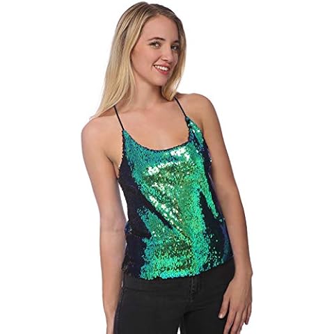 Anna-Kaci Shiny Sequin Spaghetti Strap Top Cover