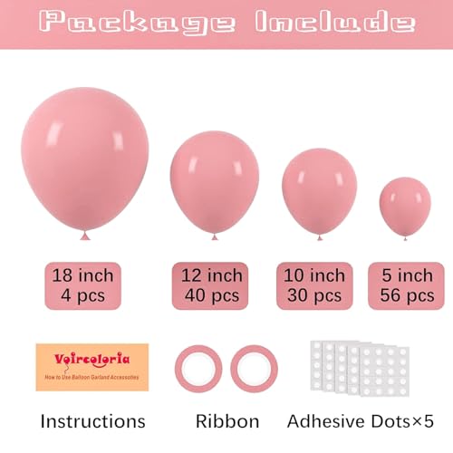 Image of Voircoloria 130pcs Retro Pink Balloons Different Sizes 18 inch 12 inch 10 inch 5 inch Blush Pink Latex Balloon Garland Arch Kit for Birthday Baby Shower Valentine's Day Wedding Anniversary Party Decorations