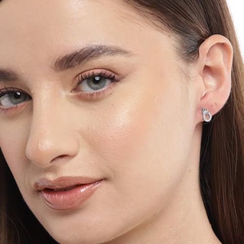 925 Silver CZ Stud Earrings Rhodium Plated Hallmark