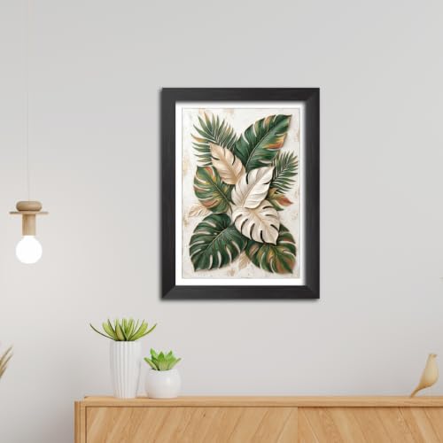 Image of TenorArts Monstera Plants Art 3D Clay Textured Digital Art Print Photo Frame, Modern Art Abstract Painting For Bedroom Living Room Home and Cafe Decor | Minimal Drawing Black Framed Posters for Decoration (9x12 inches) [CL-F06]