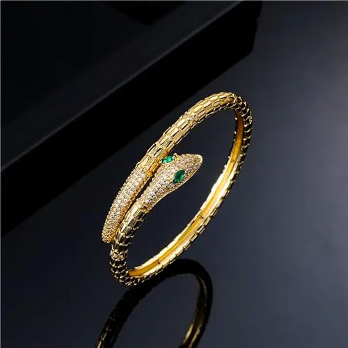 18K Gold Plated Snake Bracelet with Sparkly Cubic Zirconia Green-eyed Snake Bracelets Open Cuff Bangle Bracelets for Women3