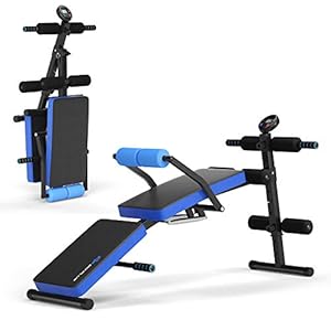 COSTWAY Sit Up Bench, Foldable Abdominal Training Workout Board with LCD Monitor and 5 Adjustable Positions, Flat Incline Decline Curved Benches for Home Office Gym