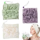 3 PCS Soap Bar Loofah, 2 in 1 Bar Soap Loofah Pouch, Washcloth Leefah Combo with Drawstring, Leefah Cloth for Body Wash Cleansing and Smooth Skin(Purple, Green, White)