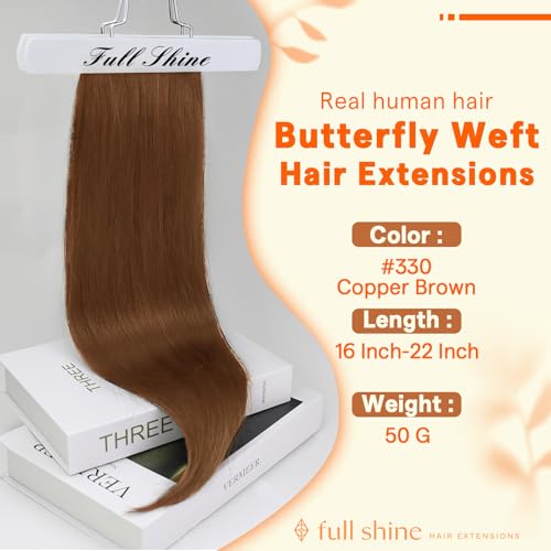Image of Full Shine Butterfly Weft Hair Extensions Human Hair 16 Inch 50G Ginger | Thin Double Sided Genius Weft, Invisible PU Hole Design, Micro Bead Wear for Women, Seamless Blend Fix