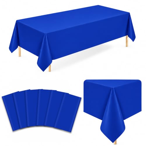 Image of WNINK 6 Pack Dark Blue Plastic Tablecloths, 54 x 108 Inch Disposable Covers
