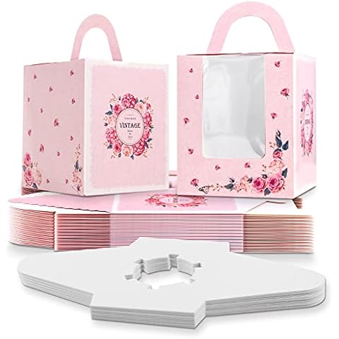 25 Pcs Single Cupcake Boxes, Individual Cake Boxes with Window, Cupcake Carrier with Inserts, Bakery Boxes with Handle, for Baby Showers, Weddings, Birthday Parties Cover