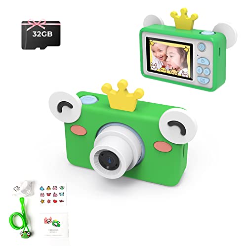 Fotocamera Digitale per Bambini - 32 MP 1080P Schermo Touch IPS da 2 Pollici Scheda TF Cordino Facile da Usare Regalo 32 GB verde