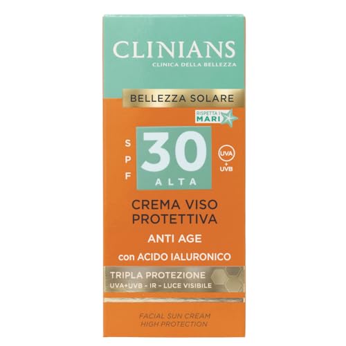 CLINIANS | Crema Solare Viso Anti Age SPF30 con Peptide Multifunzionale Anti Age e Vitamina E, 75mL