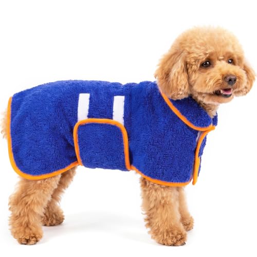 Bienbee Dog Bathrobe Quick Drying Super Absorbent Pet Robes for Small Medium Large Dogs Drying Coat for After Bath & Swim Warm & Cozy Dogs Towels Dog Puppy Bath Supplies Dark Blue S