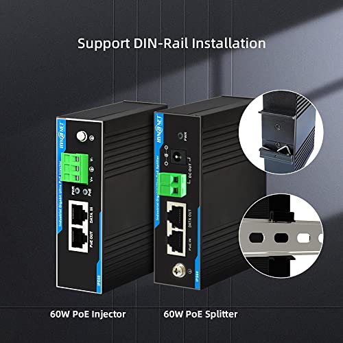 Image of Industrial Din-Rail 802.3bt 60W Gigabit PoE++ Splitter to 12V /4.25A Power Adapter for PTZ Cameras,Access Points