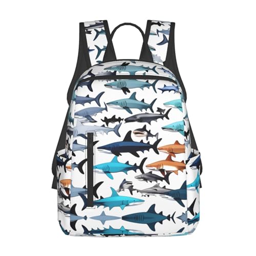 Sharks Pattern Printing Backpacks Lightweight With 1 Main Compartment, Shoulder Rucksack Carry On,Outdoor Travel Bags