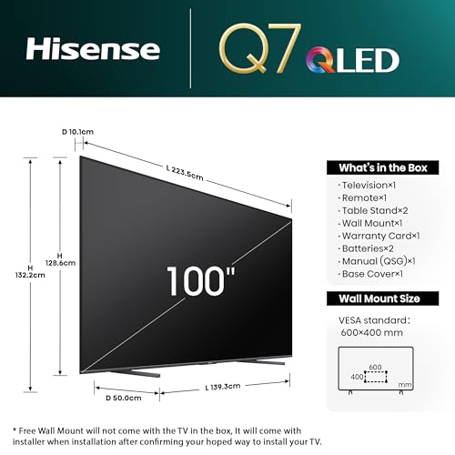 Image of Hisense 254 cm (100 inches) Q7N Series 4K Ultra HD Smart QLED TV 100Q7N (Dark Grey)