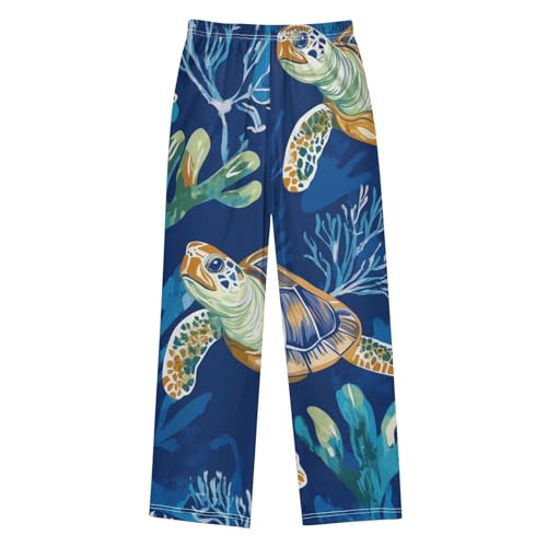Marine Turtle Coral Boys Long Pants Soft Trousers Elastic Waist Kids Lounge Bottoms with Pockets S-XL2