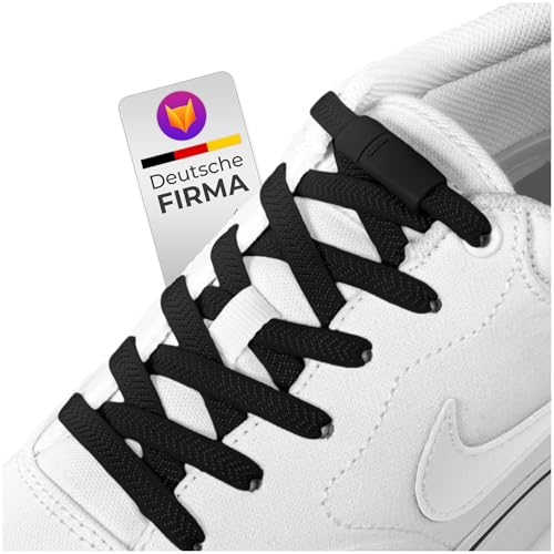 Schnürfuchs Premium Elastische Schnürsenkel ohne binden – Magnetisches Schnellschnürsystem Schnürsenkel elastisch Gummi Schnürsenkel Schnellverschluss Schwarz