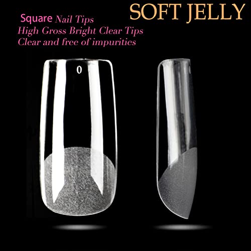 Una Gella Square Fake Nails 216Pcs Square Press On Nails Pre-Shape Clear Square Nails Tips For Full Cover Acrylic Square Nails French False Nails For Nail Extension Nail Art, Home Diy Nail Salon 12 Sizes False Gelly Tips #TOP6